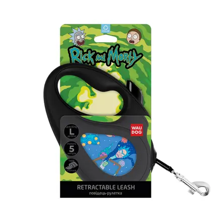 Повідець-рулетка для собак WAUDOG R-leash, малюнок "Рік та Морті 3", L, до 50 кг, 5 м, світловідбиваюча стрічка чорний: додаткове фото 4