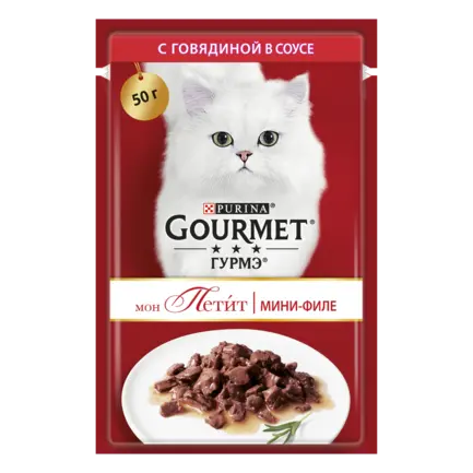 Вологий корм GOURMET Mon Petit для дорослих котів шматочки з яловичиною в соусі 50 г