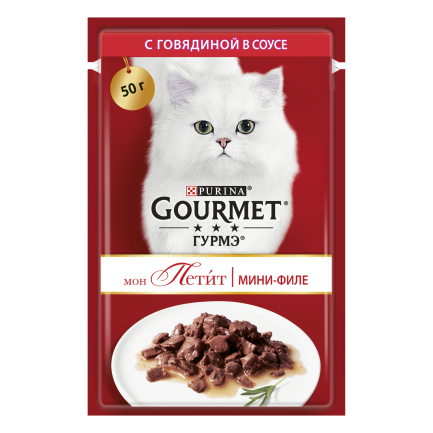 Вологий корм GOURMET Mon Petit для дорослих котів шматочки з яловичиною в соусі 50 г