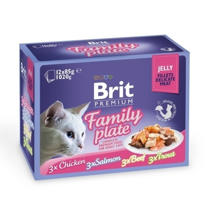 Набір вологих кормів Brit Premium pouches «Сімейна тарілка філе в желе» для котів, асорті із 4 смаків, 12 шт. х 85 г