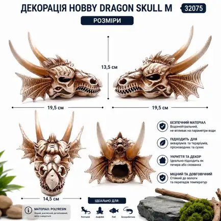 Декорація череп дракона Hobby Dragon Skull M 19,5×14,5×13,5 см для акваріума і тераріума (32075): додаткове фото 5