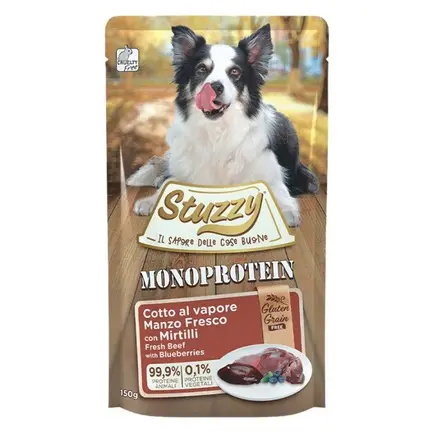 Stuzzy Monoprotein Beef with Blueberries Беззерновий монопротеїновий вологий корм для собак яловичина з чорницею (пауч) 150г