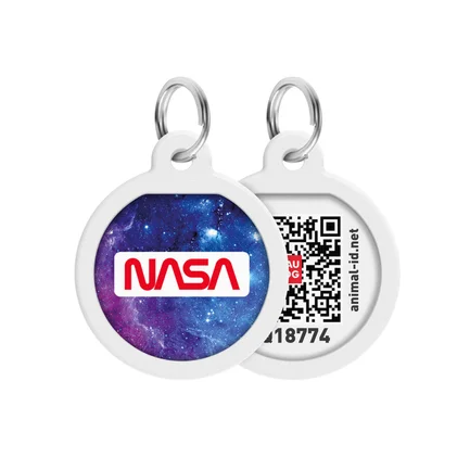 Адресник для собак і котів металевий WAUDOG Smart ID з QR паспортом, малюнок "NASA21", коло, Д 25 мм