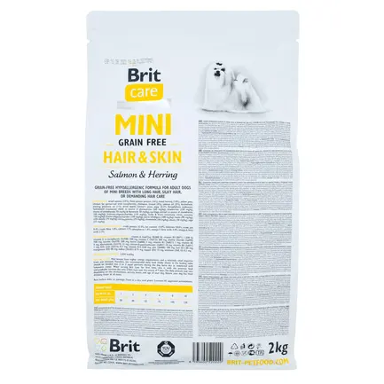Сухий корм Brit Care GF Mini Hair & Skin для собак мініатюрних порід, для шкіри та шерсті, з лососем та оселедцем, 2 кг: додаткове фото 3