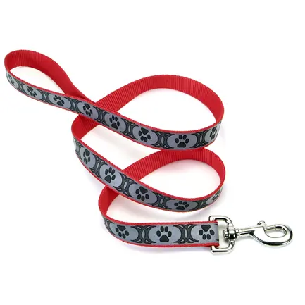 Coastal Lazer Brite Reflective Leash КОСТАЛ ЛАЗЕР БРАЙТ світловідбивний повідець для собак, 2.5смХ1.8м Червоний з лапками