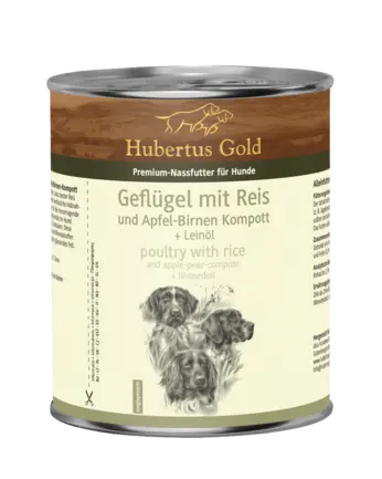 Hubertus Gold Geflügel & Reis. Консерви для собак. Птиця та рис з яблуком і грушею, 800 г
