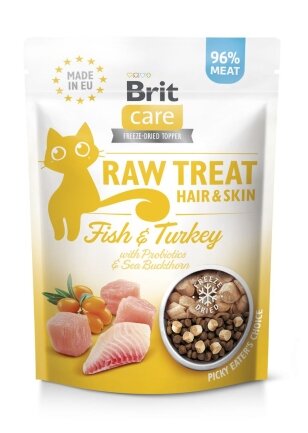 Ласощі для котів Brit Raw Treat Hair &amp; Skin Freeze-dried з рибою та індичкою, 40 г