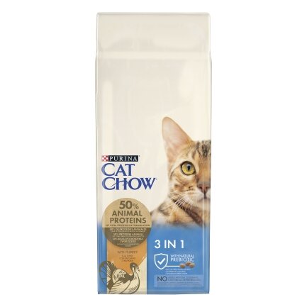 Сухий корм CAT CHOW Feline 3-in-1 для дорослих котів з формулою потрійної дії з куркою 15 кг — Фото 1