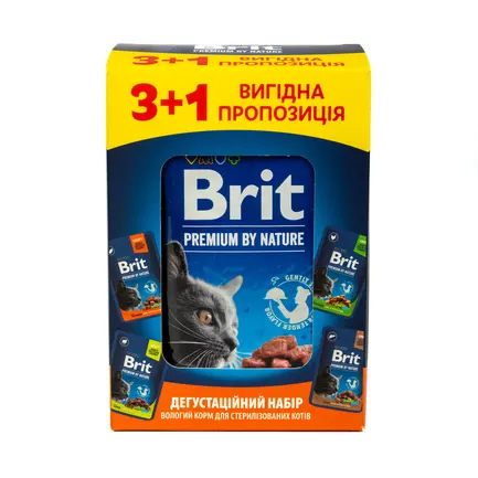 НАБІР Корм вологий Brit Premium для стерилізованих котів 3+1