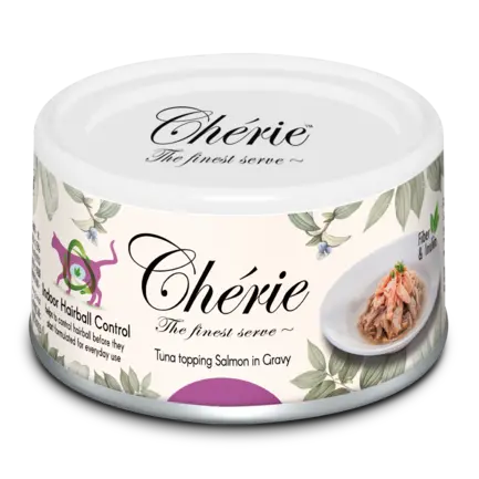 Cherie 80g Hairball Control Tuna topping Salmon in Gravy вологий корм для котів контроль утворення грудочок шерсті зі шматочками тунця та лосося в соусі
