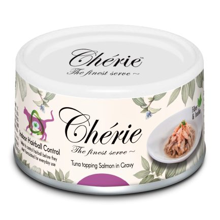 Cherie 80g Hairball Control Tuna topping Salmon in Gravy вологий корм для котів контроль утворення грудочок шерсті зі шматочками тунця та лосося в соусі