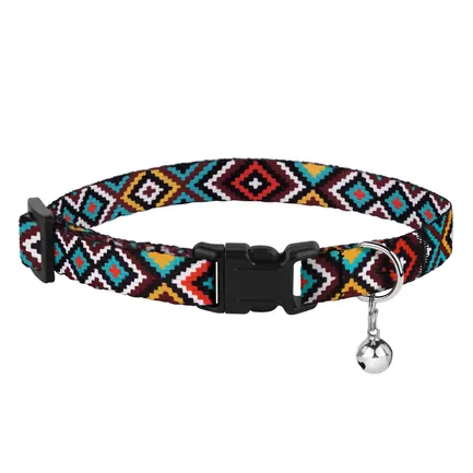 Нашийник для Котів BronzeDog Urban Гуцульський Нейлоновий з Пластиковою Пряжкою та Дзвіночком Ментол XS: додаткове фото 2