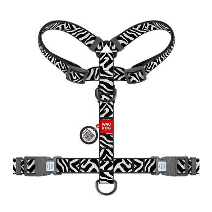 Шлея для собак анатомічна H-подібна WAUDOG Nylon з QR-паспортом, малюнок "Зебра", пластиковий фастекс, М, Ш 20 мм, А 38-60 см, В 46-60 см: додаткове фото 2