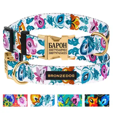 Нашийник для собак Bronzedog Urban Folk нейлоновий з металевою пряжкою золотистого кольору білий L: додаткове фото 4