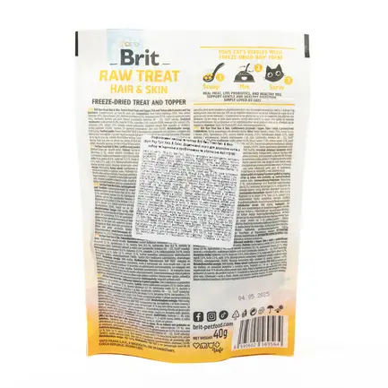 Ласощі для котів Brit Raw Treat Hair & Skin Freeze-dried з рибою та індичкою, 40 г: додаткове фото 2