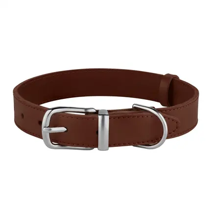 Нашийник для Собак Шкіряний BronzeDog Classic з Хромованою Фурнітурою Коричневий 2XS: додаткове фото 2