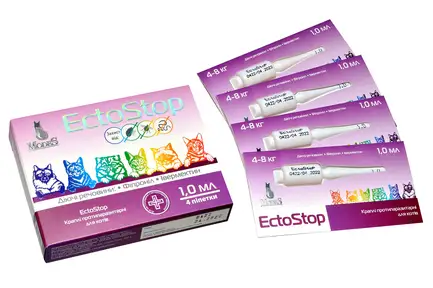 ЕктоСтоп (EctoStop) протипаразитарні краплі для котів 4-8 кг, 1 мл, MODES (від бліх, від кліщів, від гельмінтів)