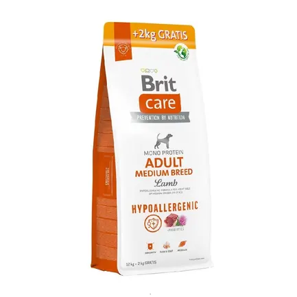 Корм Brit Care Dog Hypoallergenic Adult Medium Breed для собак середніх порід, гіпоалергенний з ягням, 12+2 кг