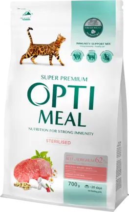 OPTIMEAL™. Сухий корм для стериліз кішок та кастр котів - з високим вміст ялович і сорго, 0,7 кг