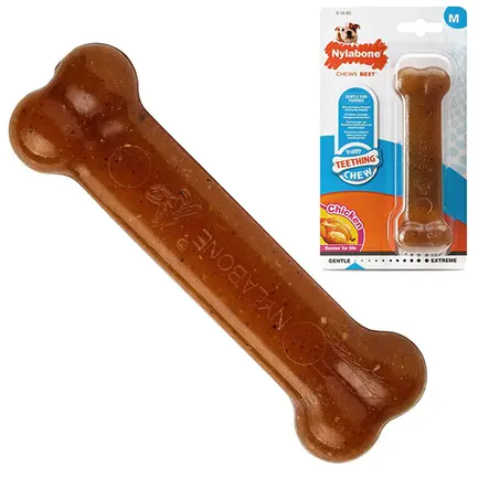 Nylabone Puppy Chew Bone НІЛАБОН БОУН кістка жувальна іграшка для цуценят, смак курки M, для цуценят до 16 кг