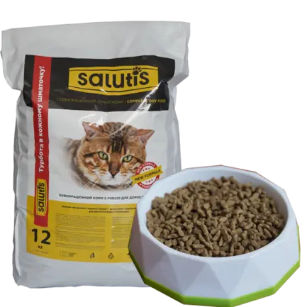 SALUTIS Повнораціонний корм для дорослих котів з рибою, 12 кг