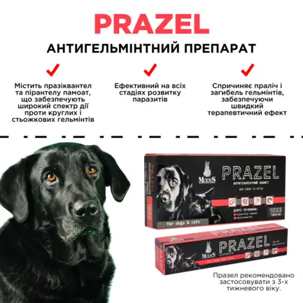 Празел (Prazel) антигельмінтні таблетки для собак і котів 10*5 таб., MODES: додаткове фото 4