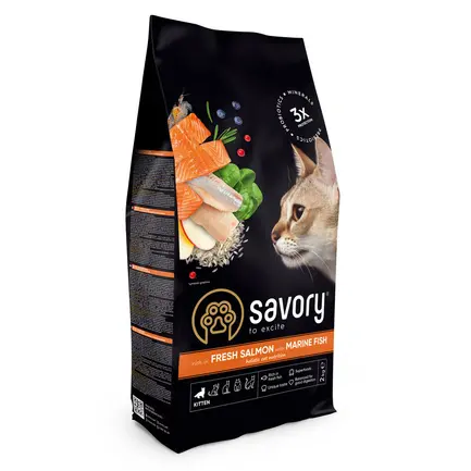 Корм сухий Savory Kitten rich in Fresh Salmon with Marine Fish для кошенят всіх порід зі свіжим лососем та морською рибою 400г