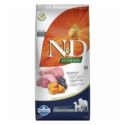 Фарміна дог сух пробник N&D Grain Free PUMPKIN LAMB & BLUEBERRY ADULT MEDIUM & MAXI 100 gr
