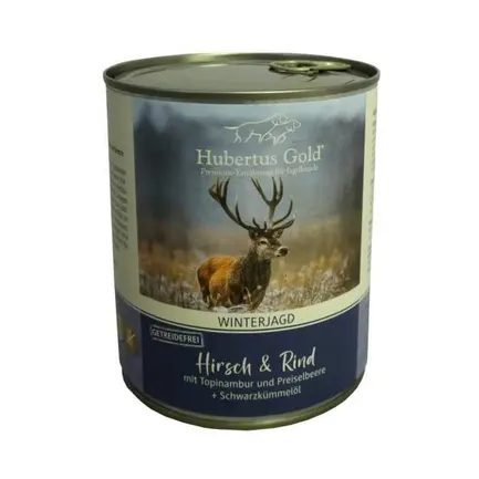 Hubertus Gold Hirsch & Rind. Консерви для собак. Оленина та яловичина з топінамбуром та червоними ягодами, 800 г
