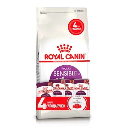 Сухий корм Royal Canin SENSIBLE для котів всіх порід 2 кг + Sensory Feel in Gravy 85г х 4шт