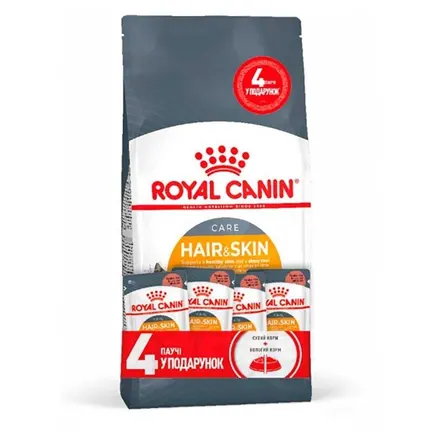 Сухий корм Royal Canin HAIR&SKIN CARE для котів всіх порід 2 кг + 4 HAIR&SKIN CARE IN GRAVY 85г