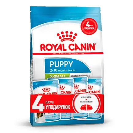 Сухий корм Royal Canin XSMALL PUPPY для цуценят мініатюрних порід 1,5 кг + Wet Xsmall Puppy 85 г х 4 шт