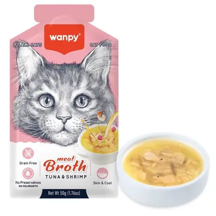 Wanpy Meat Broths Tuna & Shrimp суп з тунцем і креветками для котів 50г