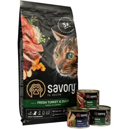 Набір Сухий корм Savory для котів гурманів зі свіжою індичкою та качкою 2 кг + консерви 600 г: додаткове фото 4