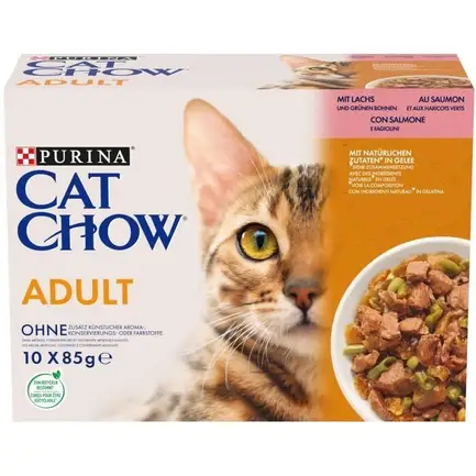 Набір вологого корму Purina Cat Chow Adult для котів з лососем і зеленою квасолею 85 г х 10 шт