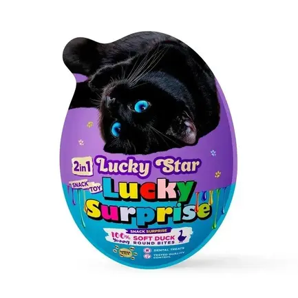 Яйце-сюрприз Lucky Star з іграшкою та ласощами шматочками вʼяленого качиного мʼяса для котів, 20г